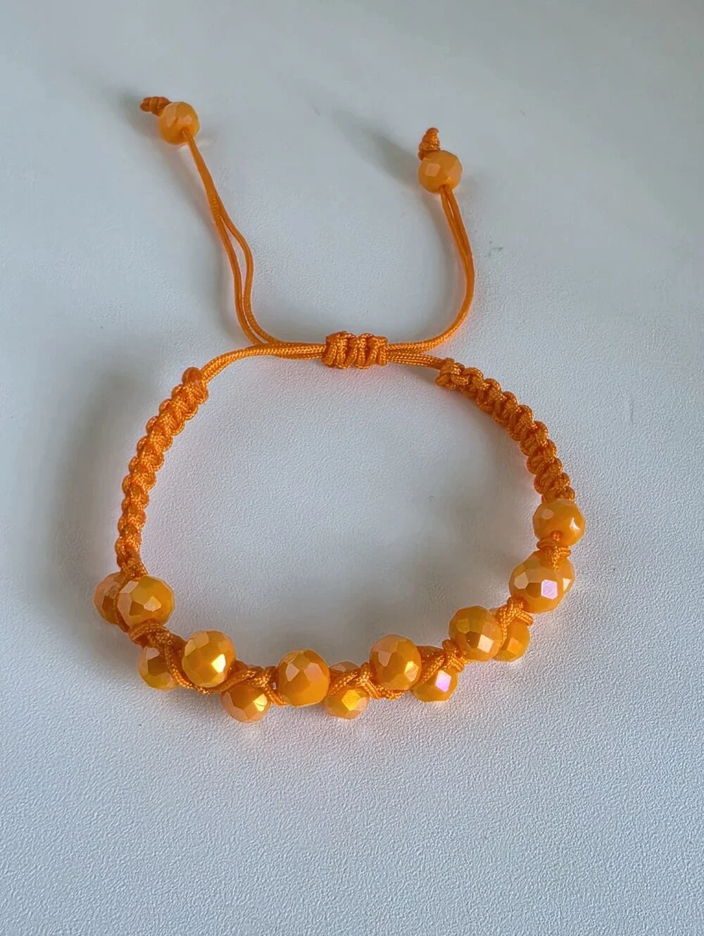 Handmade Orange Crystal Beaded Macrame Bracelet Adjustable Boho Friendship